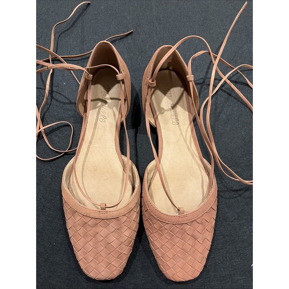 Madewell Celina Flat Brick Nubuck Leather Woven Round Toe Ankle Tie Size 7.5